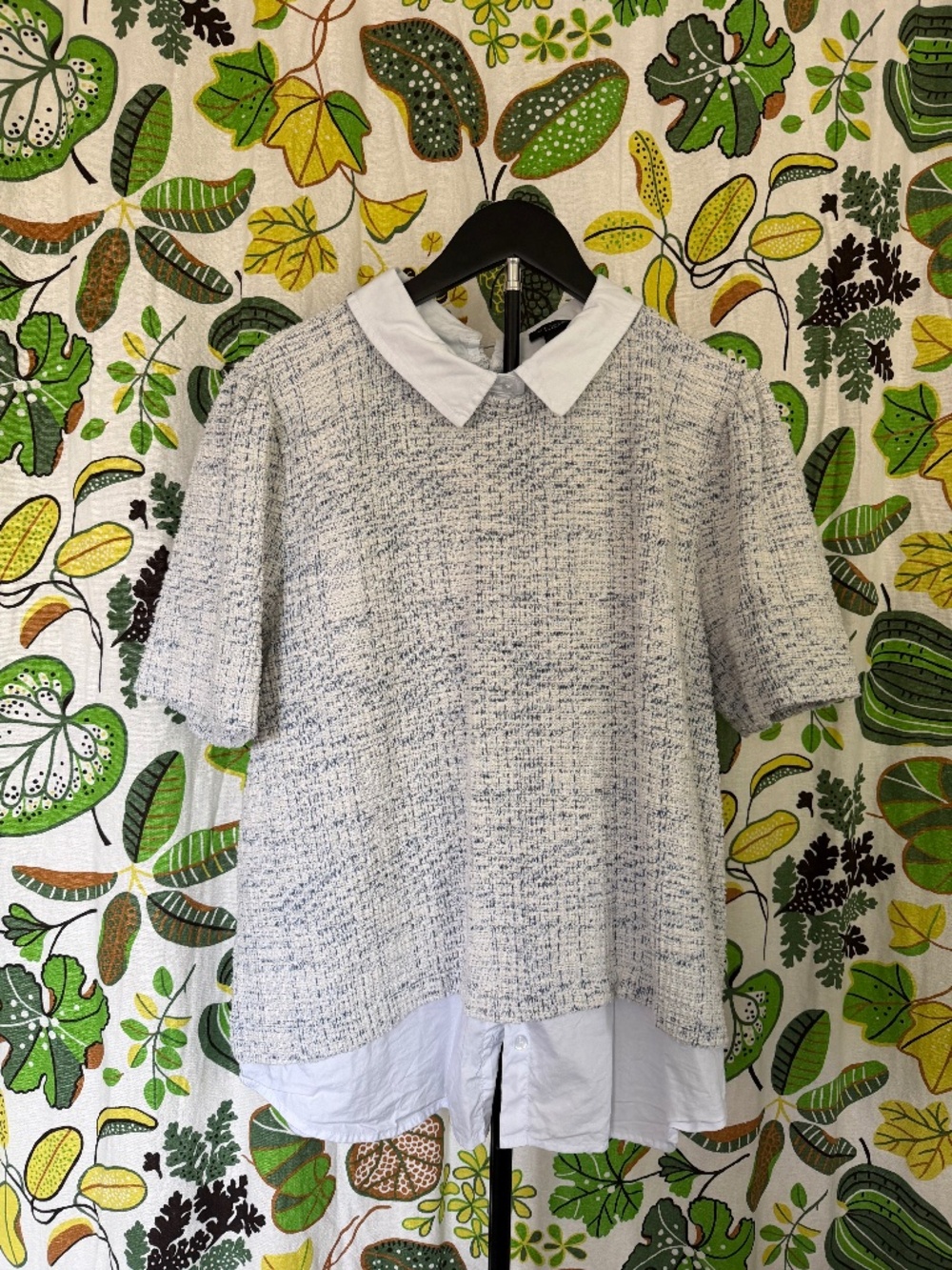 Ann Taylor Factory Layered Tweed Collared Top XL
